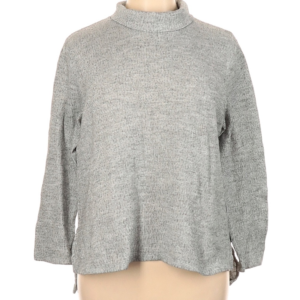 Ava & Viv Women’s Gray Turtleneck Pullover Sweater, Gray, Slit Sides, 1X